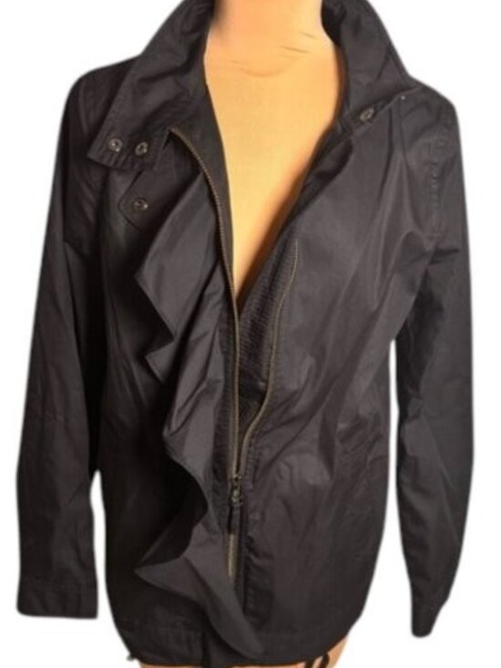 Banana Republic Jackets & Blazers - Banana Republic Black Ruffle Zip Jacket Cinched Waist Lightweight Size S
